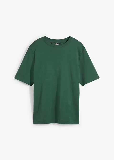T-Shirt aus reiner schwerer Bio-Baumwolle in grün von vorne - bonprix