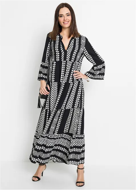 Maxikleid aus fließender Viskose in schwarz im Look von vorne (Totalaufnahme) - bonprix