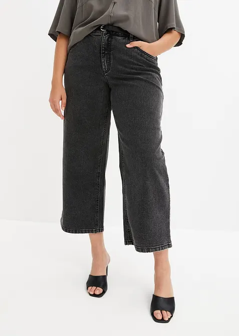 Wide-Leg-Jeans Mid Waist in schwarz von vorne - bonprix