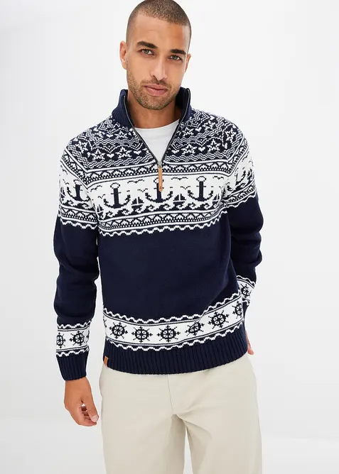Norweger-Pullover in Regular Fit in blau von vorne (im Anschnitt) - bonprix