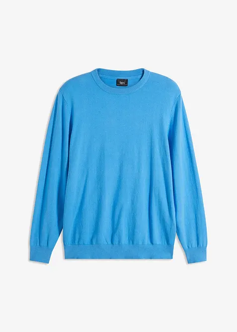 Feinstrickpullover in Regular Fit in blau von vorne - bonprix