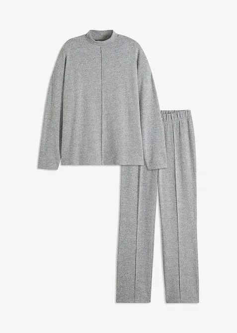 Weit geschnittener Loungewear Hausanzug aus weicher Qualität in grau von vorne - bonprix