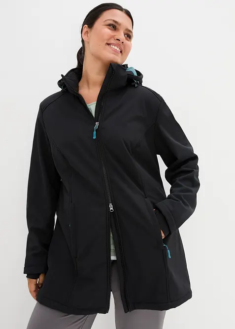wasserabweisende Funktions-Softshell-Longjacke, Kuschelfleece in schwarz von vorne (im Anschnitt) - bonprix
