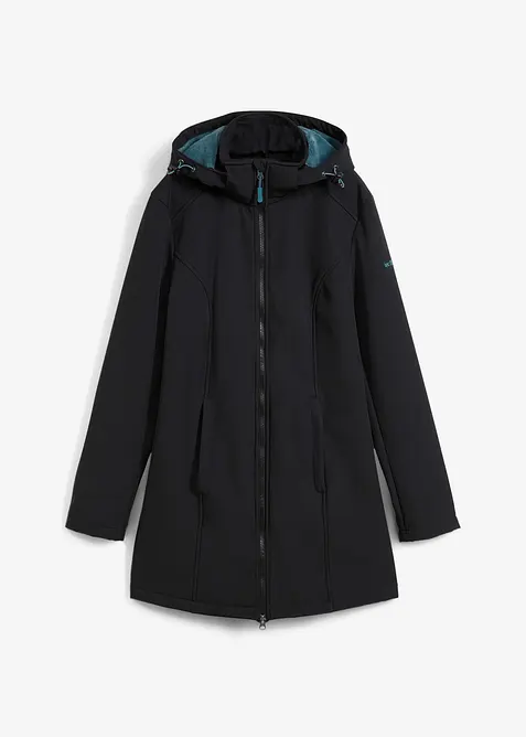 wasserabweisende Funktions-Softshell-Longjacke, Kuschelfleece in schwarz von vorne - bonprix