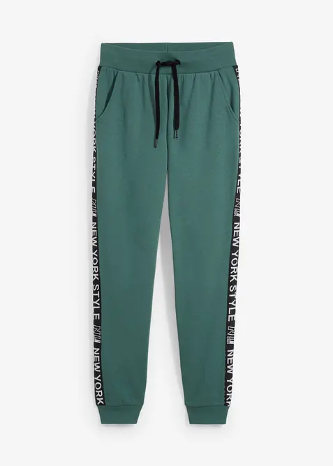 Sweathose mit Bündchen und Statement-Druck in grün von vorne - bonprix