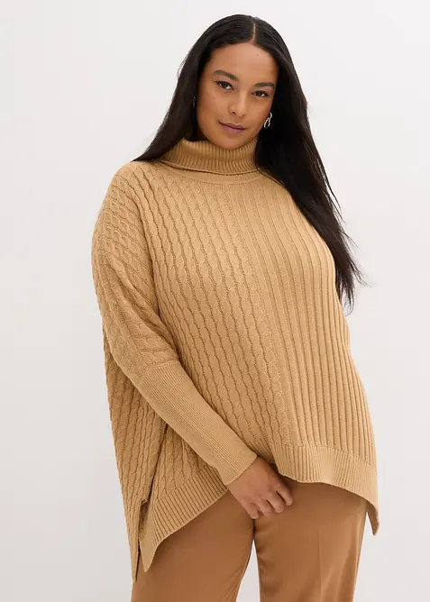 Oversize-Poncho Pullover in beige von vorne (im Anschnitt) - bonprix