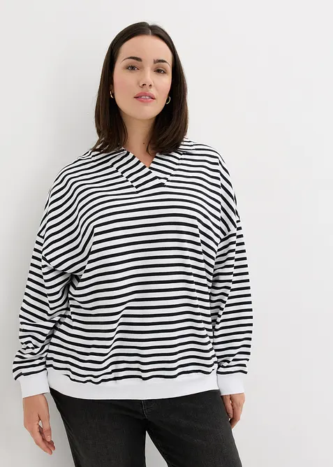 Oversize-Sweatshirt mit V-Ausschnitt und Polokragen in weiß von vorne (im Anschnitt) - bonprix