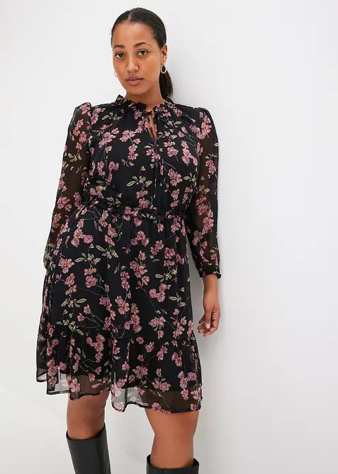 Chiffonkleid in schwarz von vorne (Totalaufnahme) - bonprix