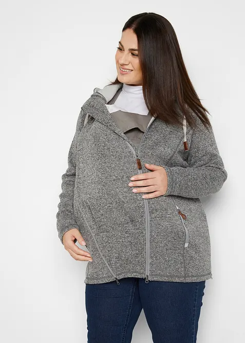 2-in-1 Umstands- und Tragejacke aus Strickfleece in grau von vorne (im Anschnitt) - bonprix