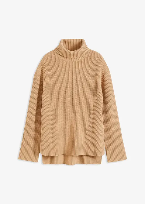 Rollkragenpullover aus reiner Bio-Baumwolle in beige von vorne - bonprix