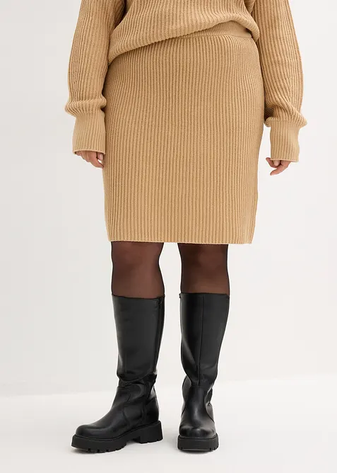 Strickrock aus reiner Baumwolle in beige von vorne - bonprix