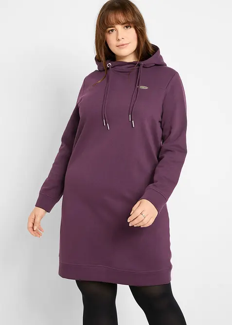 Sweatkleid mit Kapuze in lila von vorne (Totalaufnahme) - bonprix