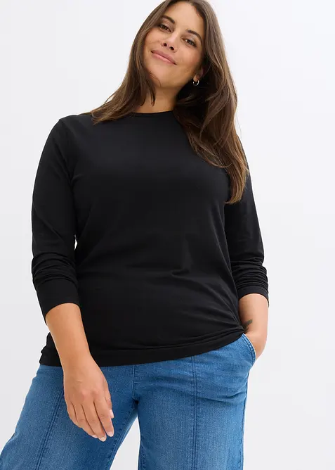 Slim-Fit Shirt mit reiner Bio-Baumwolle (2er Pack) in schwarz von vorne (im Anschnitt) - bonprix