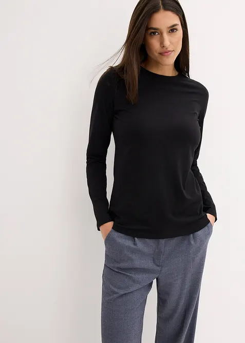 Slim-Fit Shirt mit reiner Bio-Baumwolle (2er Pack) in schwarz von vorne (im Anschnitt) - bonprix