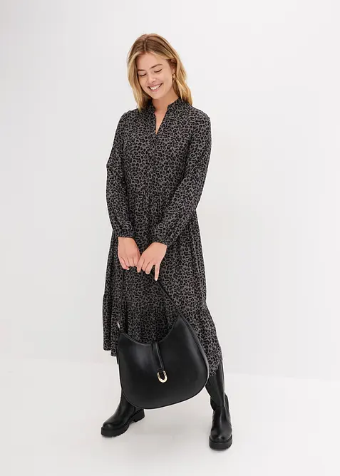 Midikleid aus Viskose in grau im Look von vorne (Totalaufnahme) - bonprix