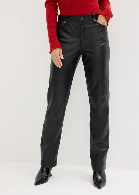Lederhose aus Lammnappa in schwarz von vorne - bonprix