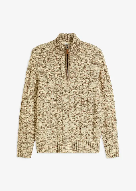 Troyer mit Zopfmuster in beige von vorne - bonprix