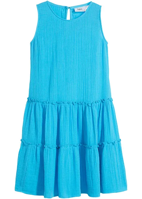 Kleid aus luftigem Musselin in blau von vorne - bonprix