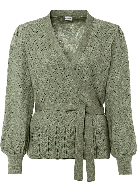 Wickelpullover mit Puffärmeln in grün von vorne - bonprix