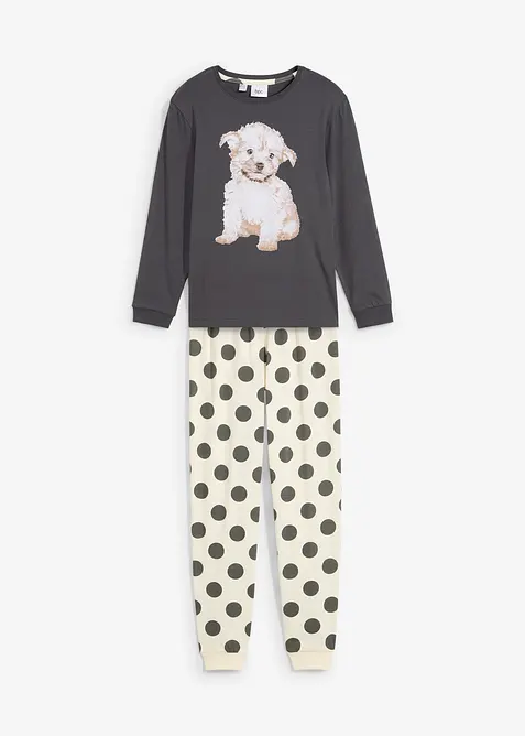 Pyjama aus reiner Bio-Baumwolle  (2-tlg. Set) in grau von vorne - bonprix