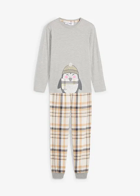 Kinder Pyjama mit Flanellhose  (2-tlg. Set) in beige von vorne - bonprix