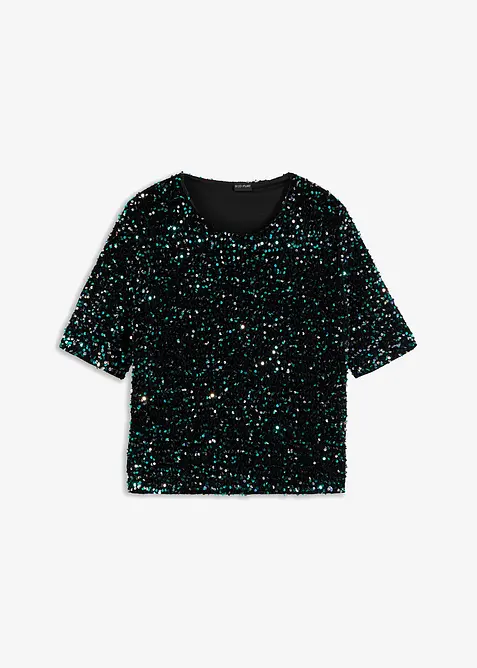 Pailletten-Shirt aus softem Samt in schwarz von vorne - bonprix