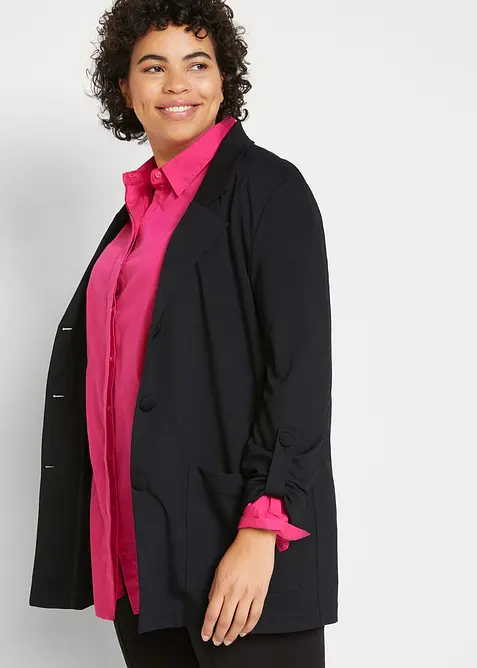 Langer Sweatblazer aus Punto di Roma in schwarz von vorne (im Anschnitt) - bonprix