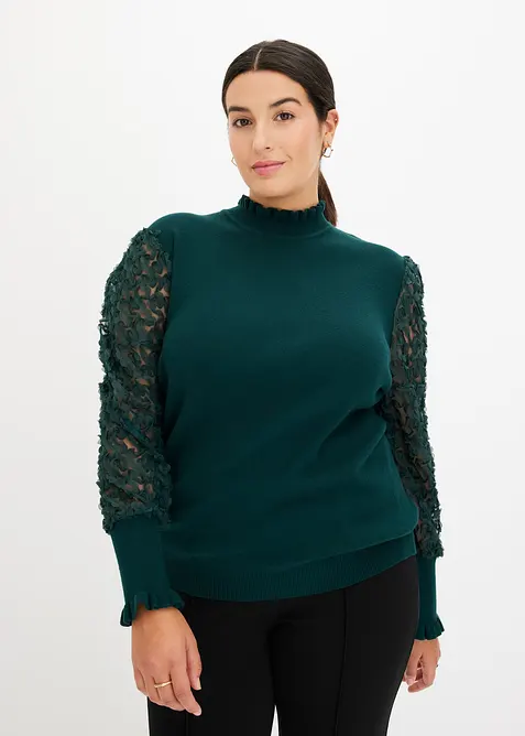 Rollkragenpullover aus weichem Viskose-Mix in grün von vorne (im Anschnitt) - bonprix