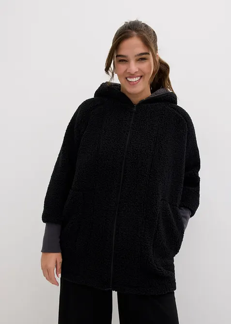 Teddy-Fleece-Jacke in schwarz von vorne (im Anschnitt) - bonprix