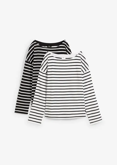 Langarmshirt aus reiner Bio-Baumwolle, (2er Pack) in weiß von vorne - bonprix