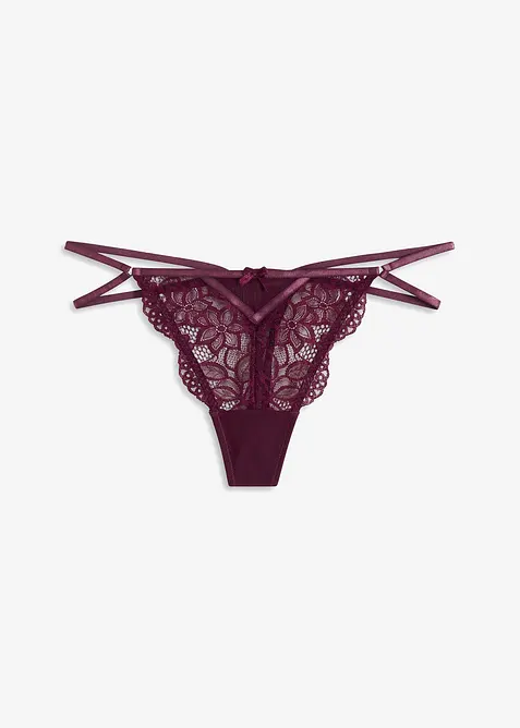 Tanga String aus zarter Spitze in lila von vorne - bonprix