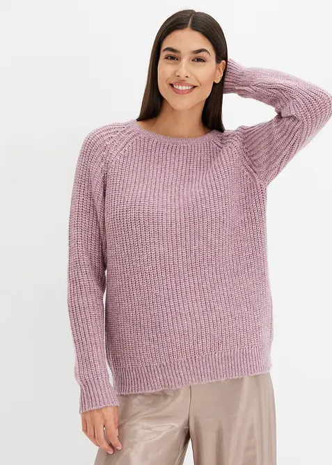 Grobstrickpullover mit Glanzgarn in rosa von vorne (im Anschnitt) - bonprix