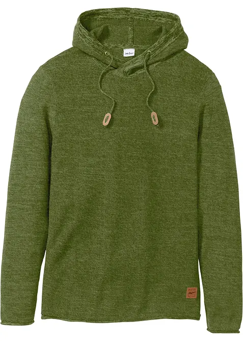 Feinstrickpullover mit Kapuze in grün von vorne - bonprix