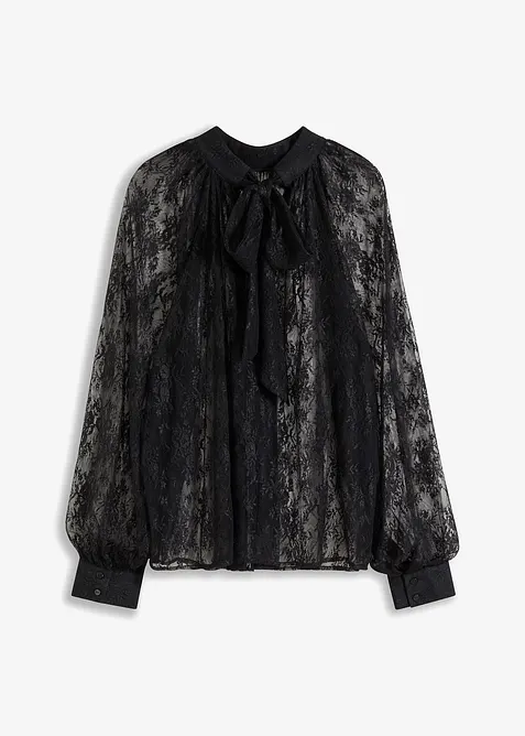 Spitzenbluse mit leichter Transparenz in schwarz von vorne - bonprix