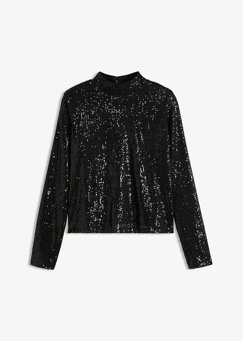 Schlupfbluse mit Pailletten in schwarz von vorne - bonprix