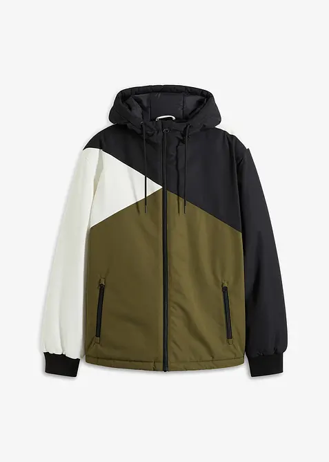 Winterjacke mit Kapuze im Colourblocking in schwarz von vorne - bonprix