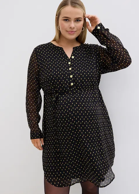 2-in-1 Umstands- und Stillkleid aus Chiffon in schwarz von vorne (Totalaufnahme) - bonprix