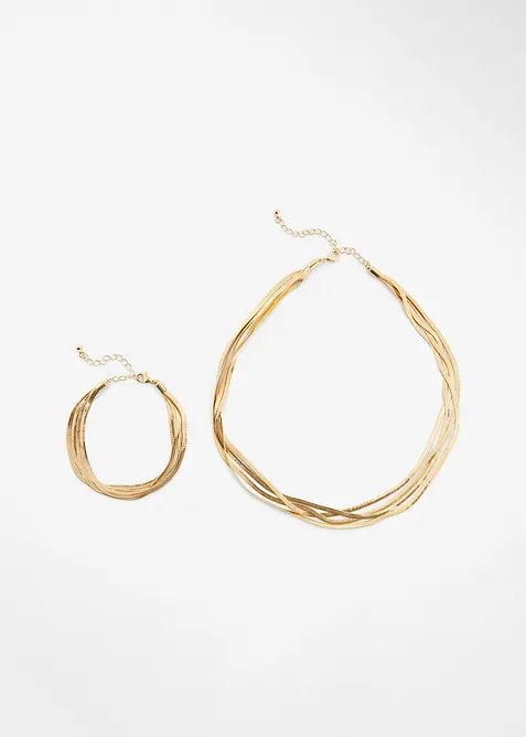 Choker und Armband (2-tlg. Schmuckset) mit mehreren Schlangenketten in gold von vorne - bonprix