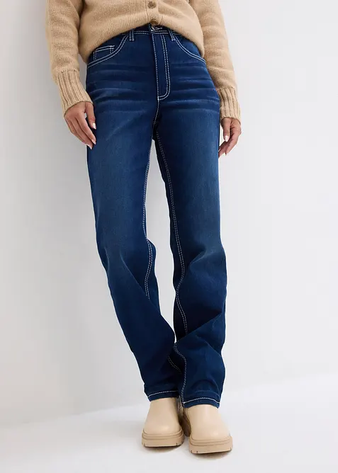 Straight Jeans High Waist, Thermo in blau von vorne - bonprix