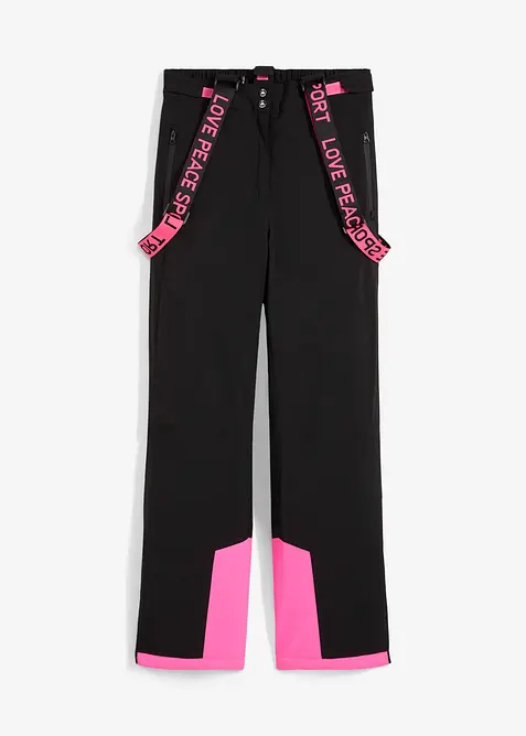 wasserdichte Ski-Funktions-Thermohose mit abnehmbaren Trägern in schwarz von vorne - bonprix
