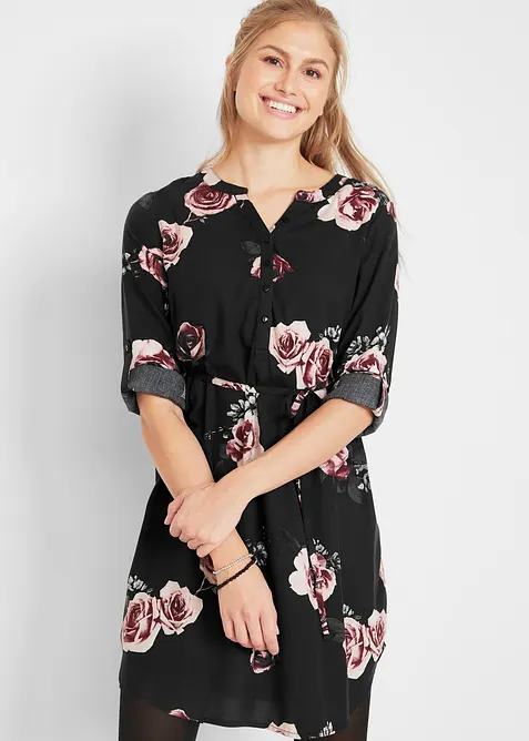 Umstands- und Stillblusenkleid aus fließender Viskose in schwarz von vorne (Totalaufnahme) - bonprix