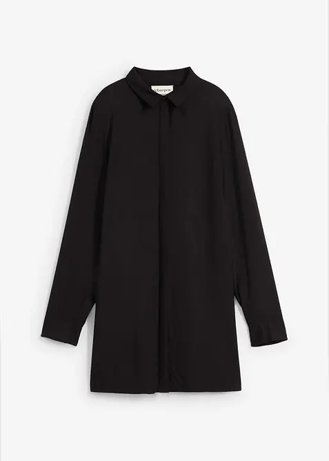 Longbluse mit Schlitz aus fließender Viskose in schwarz von vorne - bonprix