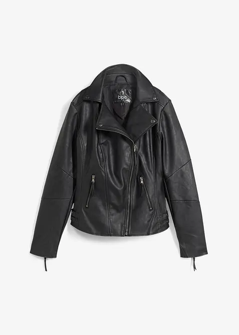 Lederimitat-Jacke aus reiner Viskose in schwarz von vorne - bonprix