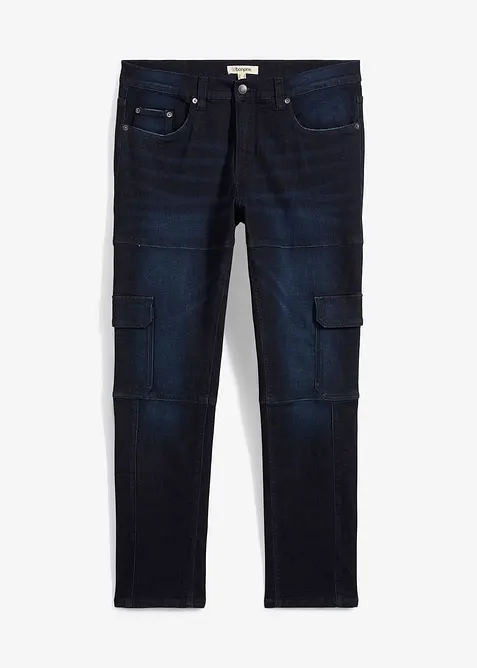 Slim-Fit Cargo-Jeans, Straight in blau von vorne - bonprix