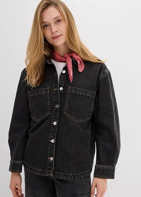 Jeanshemd, Oversized in schwarz von vorne (im Anschnitt) - bonprix