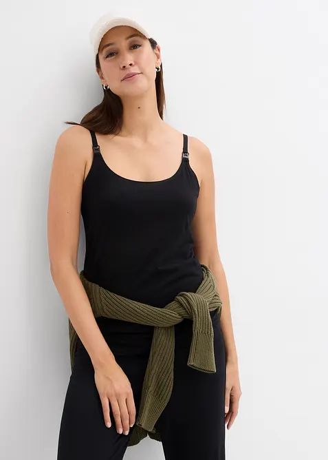 Stilltops aus Bio-Baumwolle (2er Pack) in schwarz von vorne (im Anschnitt) - bonprix