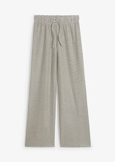 Gestreifte Jersey-Hose mit Kordelzug aus Baumwoll-Mix in schwarz von vorne - bonprix