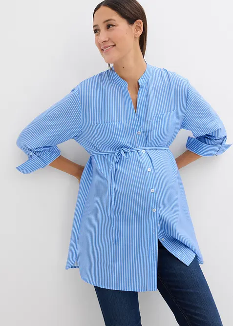 Umstandsbluse und Stillbluse aus reiner Bio-Baumwolle in blau von vorne (im Anschnitt) - bonprix