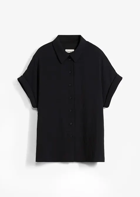 Oversized Bluse aus strukturiertem Crêpe in schwarz von vorne - bonprix