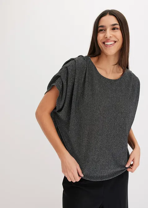 Lurex-Shirt mit Drapierung in schwarz von vorne (im Anschnitt) - bonprix